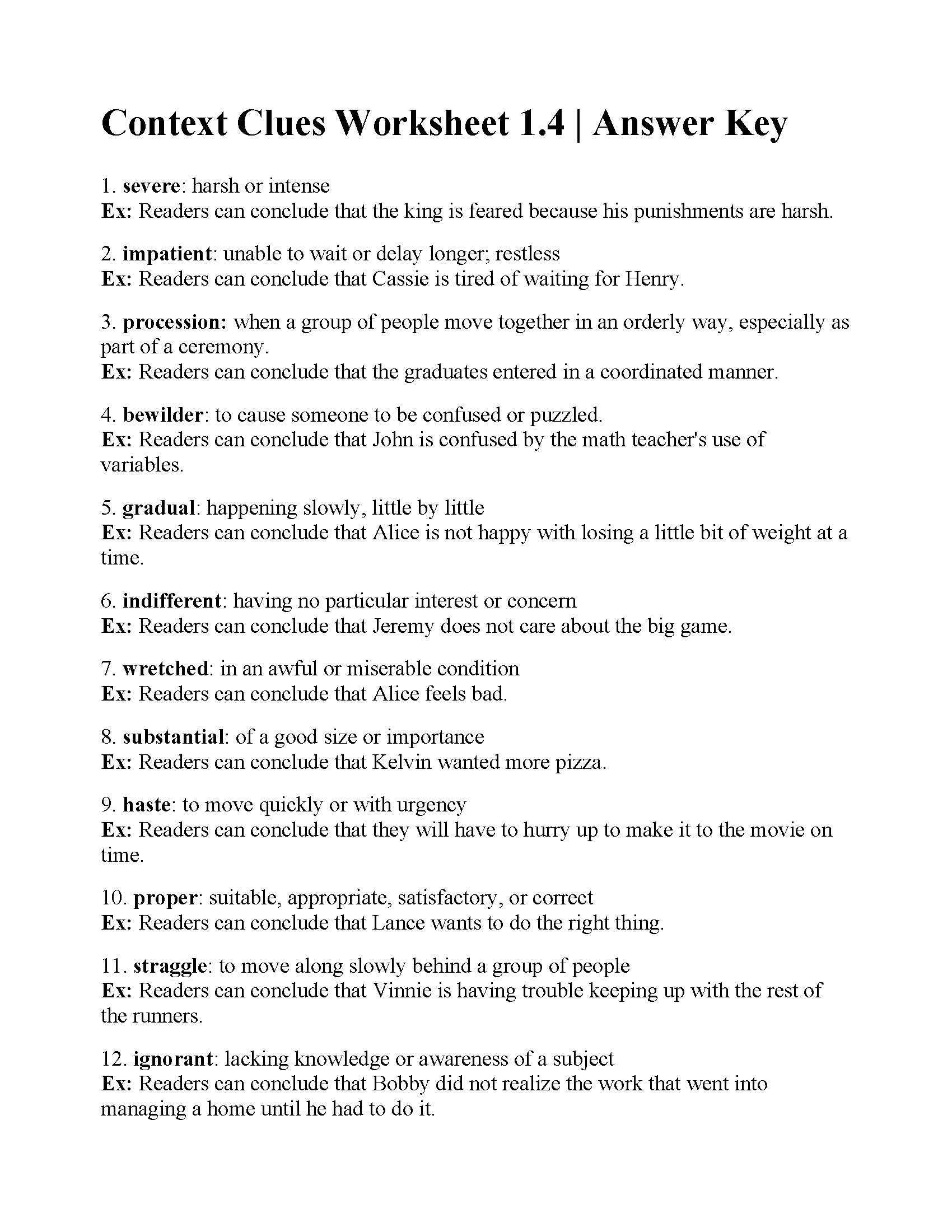 Context Clues Worksheet 1 4 Reading Activity Context Clues Worksheet 1 4 Reading Activity