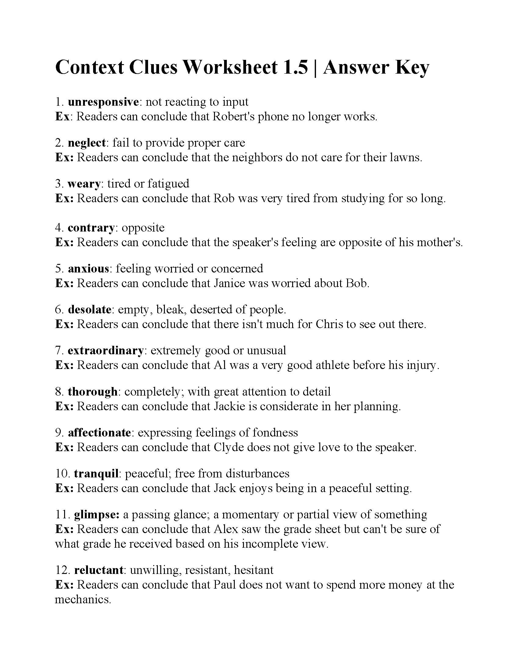 Context Clues Worksheet 1 5 Reading Activity