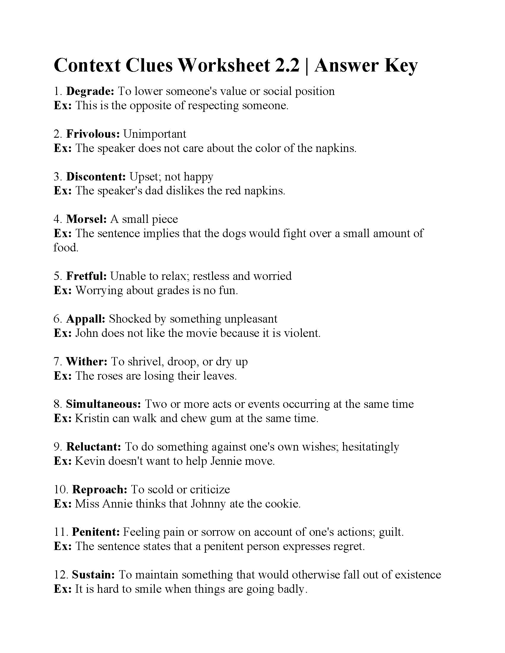 Context Clues Worksheet 2 2 Reading Activity Context Clues Worksheet 2 2 Reading Activity
