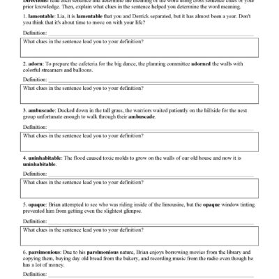 Context Clues Worksheet 3 4 Reading Activity