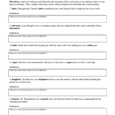 Context Clues Worksheets Ereading Worksheets