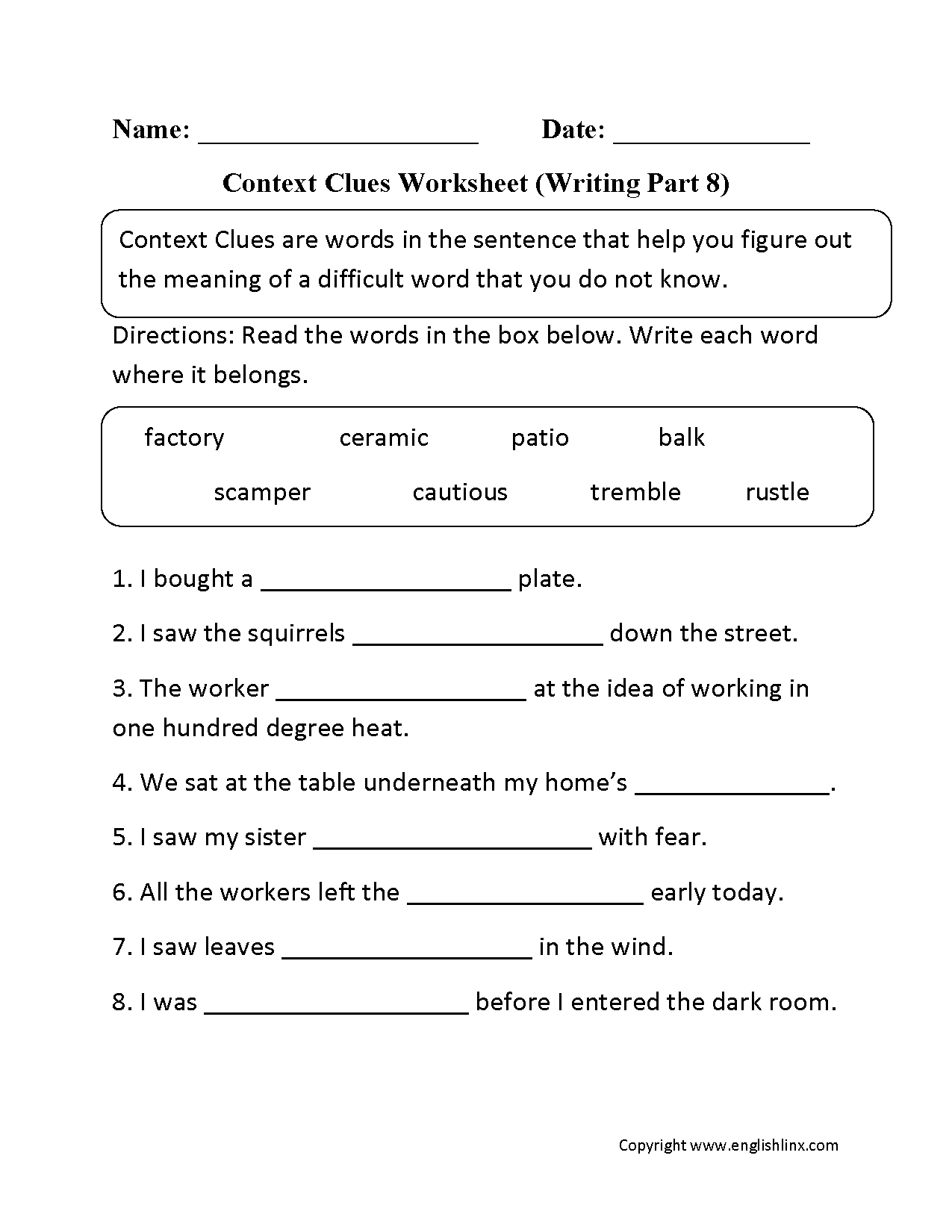 Context Clues Worksheets Printable Vocabulary Inference Activities