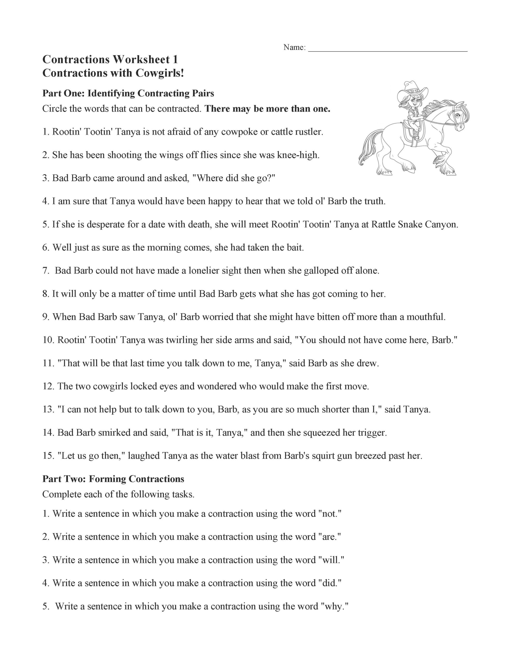 Contractions Worksheet 1 Grammar Activity