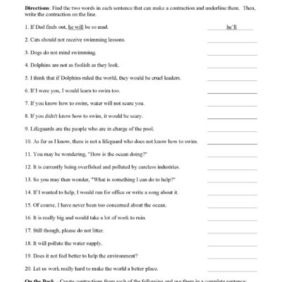 Contractions Worksheet 4 Grammar Activity
