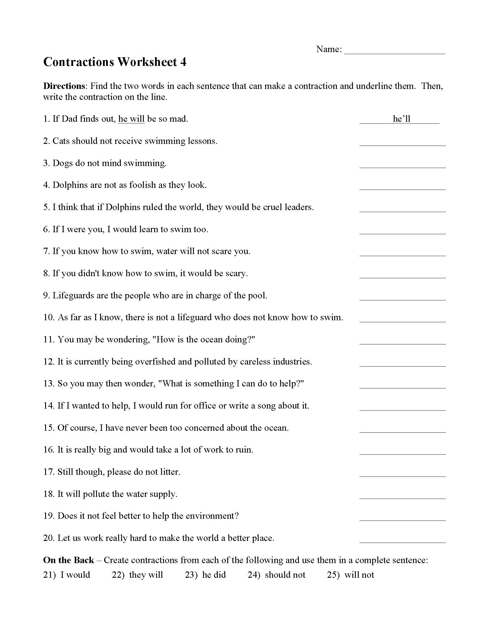 Contractions Worksheet 4 Grammar Activity Worksheets Library Contractions Worksheet 4 Grammar Activity Worksheets Library