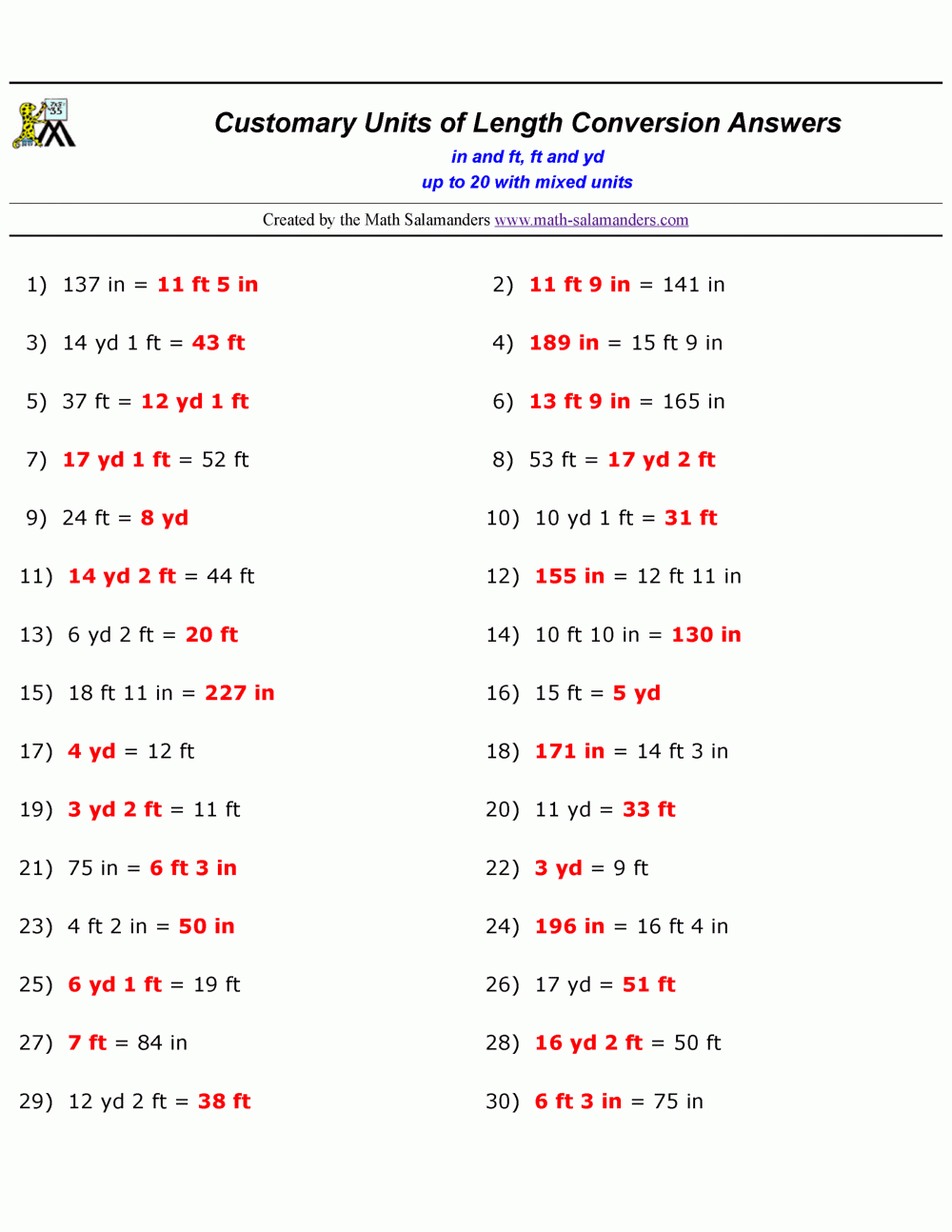 Convert Customary Units Of Length Worksheets Convert Customary Units Of Length Worksheets