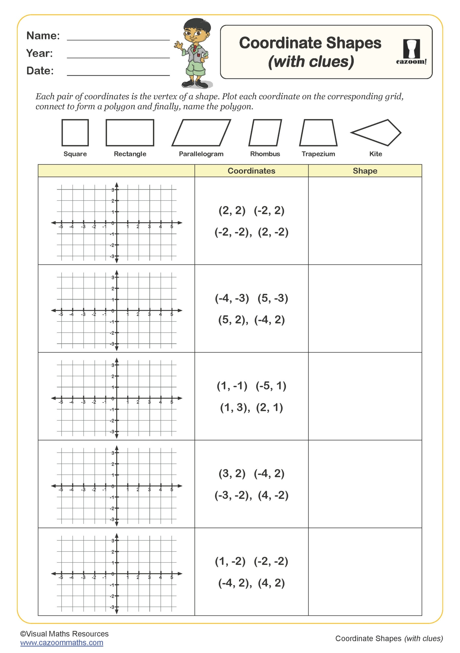 Coordinate Shapes with Clues Worksheet Fun And Engaging Year 6 PDF Worksheets