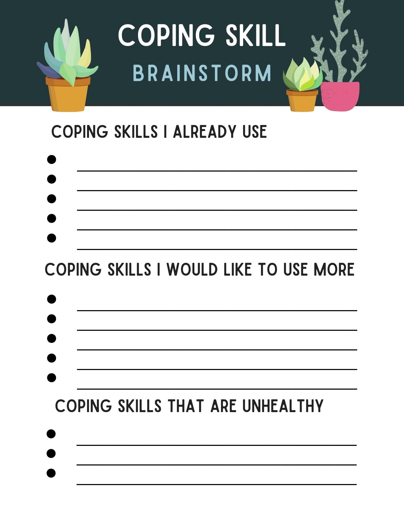 Coping Skill Worksheet Brainstorm Download Kid Trauma Therapy CBT Worksheet Printable Therapy Worksheet Anxiety Depression Worksheet Etsy