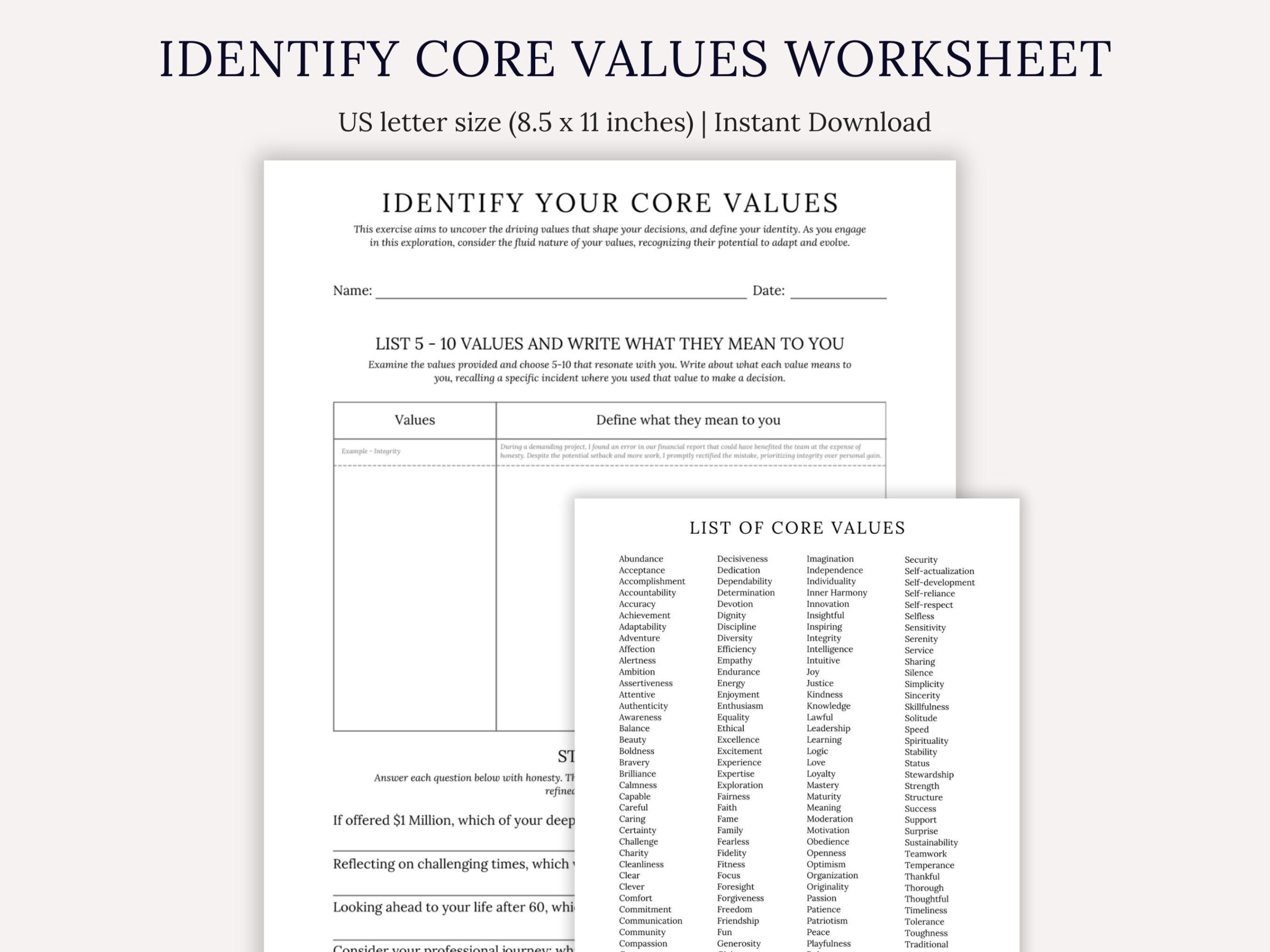 Core Values Worksheet Self reflection Exercise PDF Etsy UK Core Values Worksheet Self reflection Exercise PDF Etsy UK