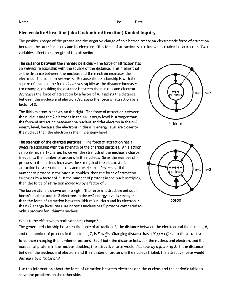 Coulombic Attraction Worksheet Fill Online Printable Fillable Blank PdfFiller
