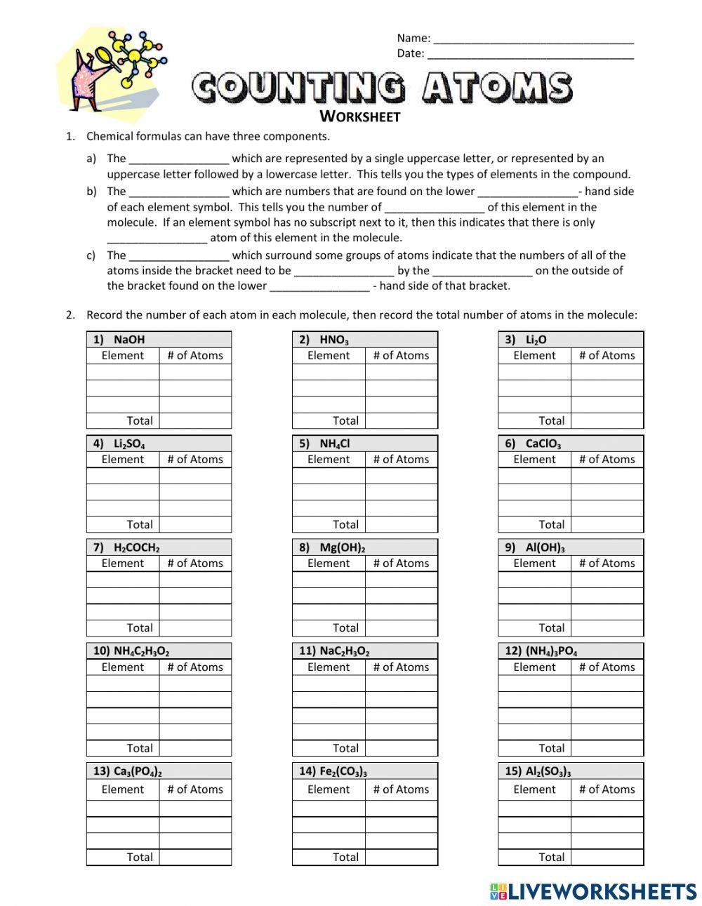 Counting Atoms In Compounds Worksheet Flying Colors Science Worksheets Library