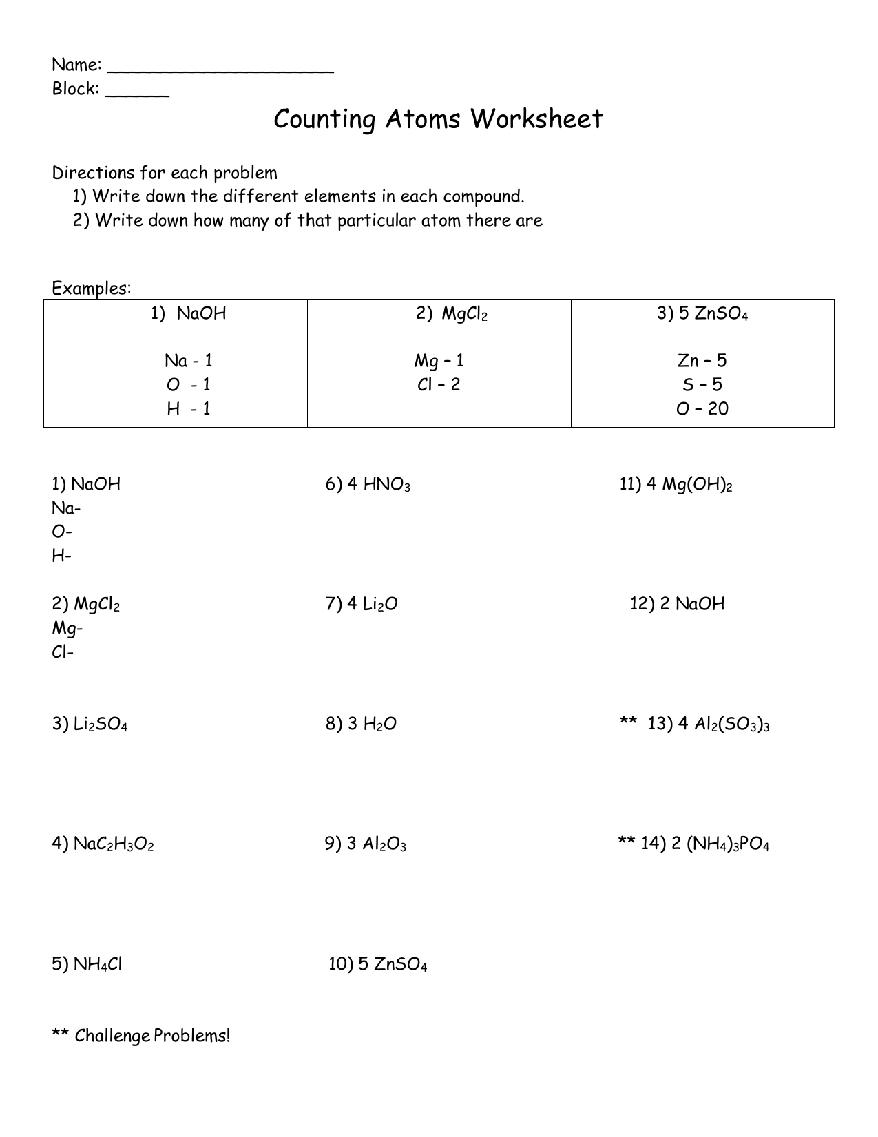 counting atoms worksheet answer key counting atoms worksheet answer key