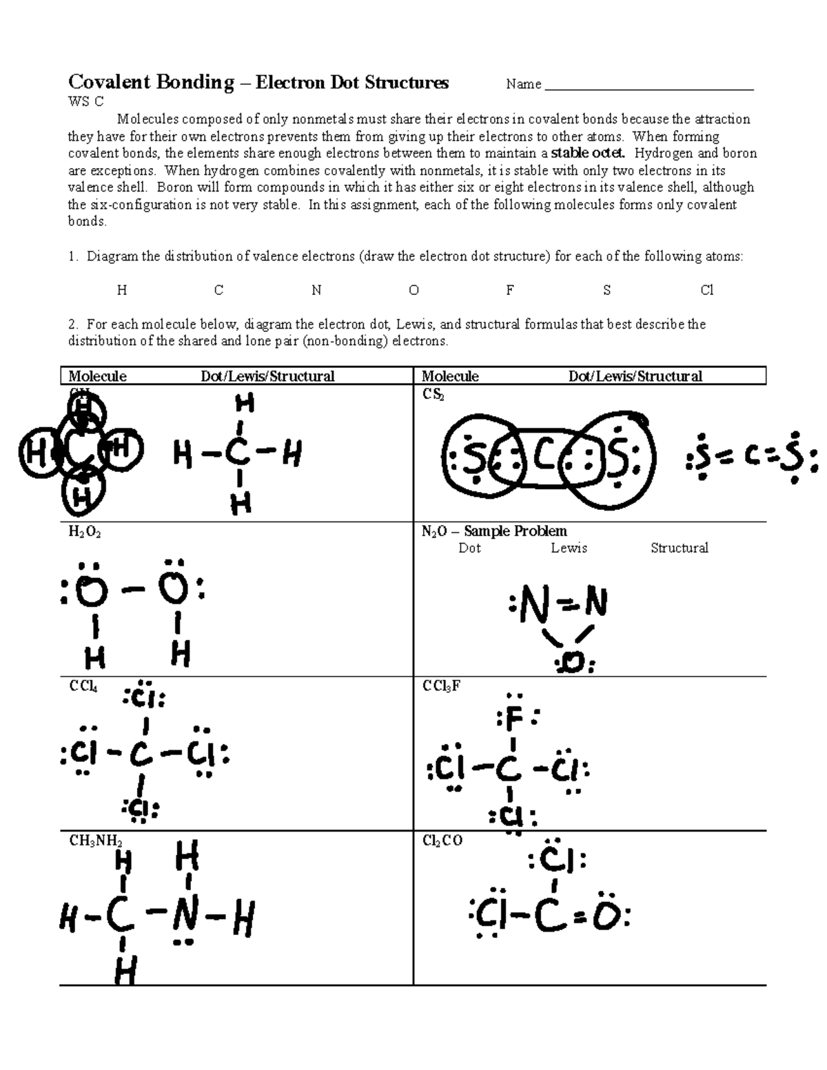lewis dot structure worksheet with answers