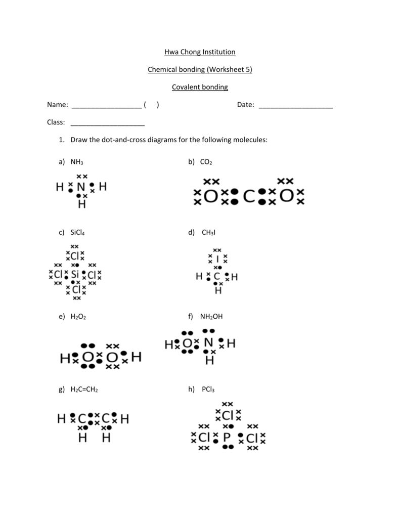 Covalent Bonding Worksheet Dot Cross Diagrams Polarity Covalent Bonding Worksheet Dot Cross Diagrams Polarity