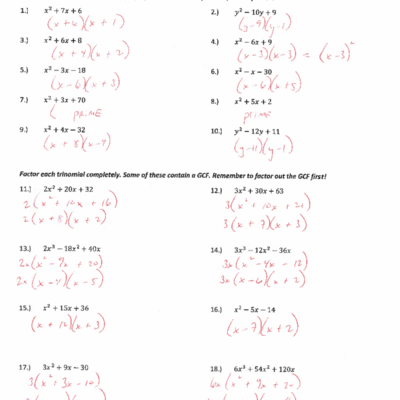 CP Algebra I Factoring Trinomials Answer Key And Solutions Studocu