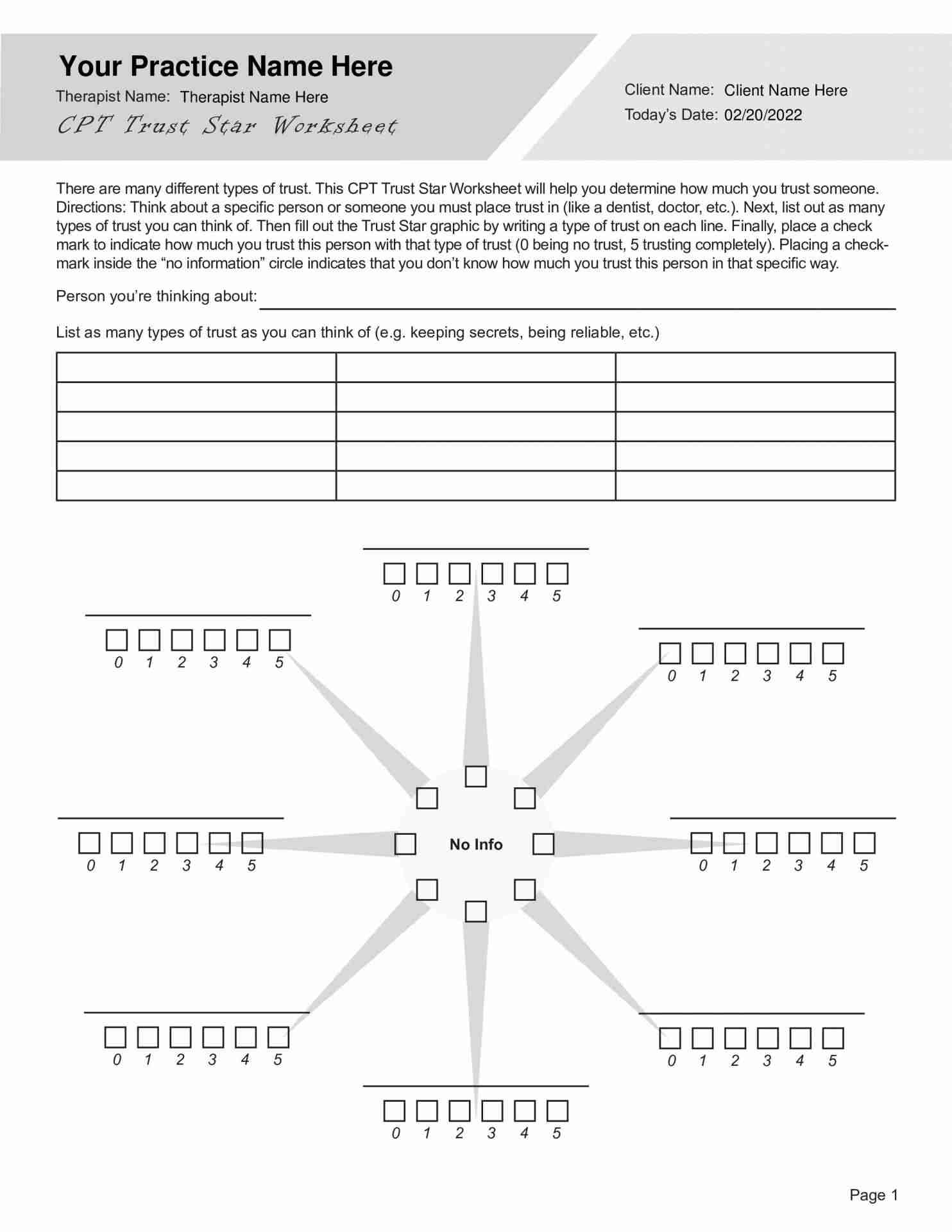 CPT Trust Star Worksheet PDF TherapyByPro