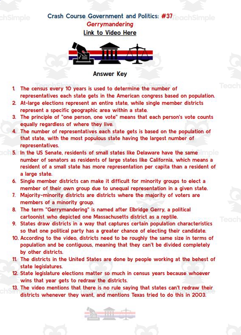 Crash Course Government And Politics 37 Gerrymandering Worksheet By Teach Simple Crash Course Government And Politics 37 Gerrymandering Worksheet By Teach Simple