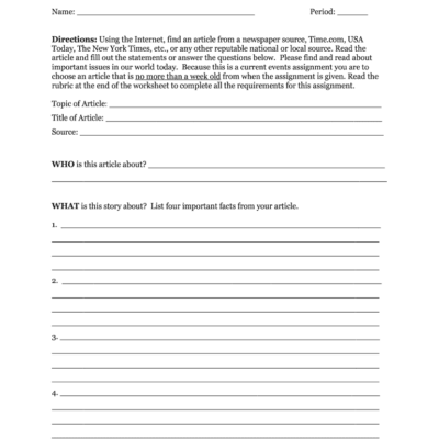 Current Events Worksheet Form Fill Online Printable Fillable Blank PdfFiller