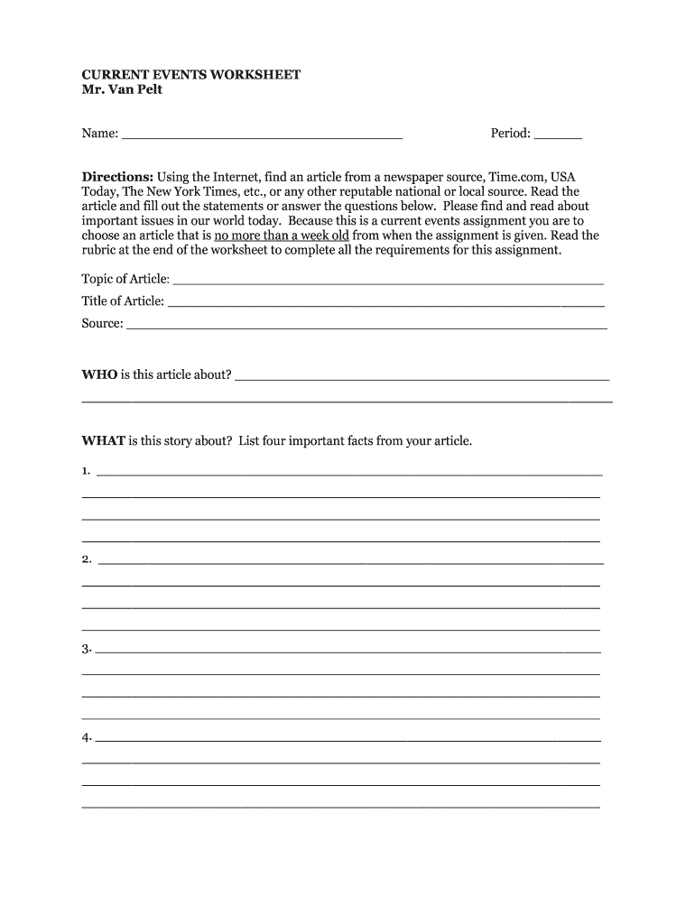 Current Events Worksheet Form Fill Online Printable Fillable Blank PdfFiller