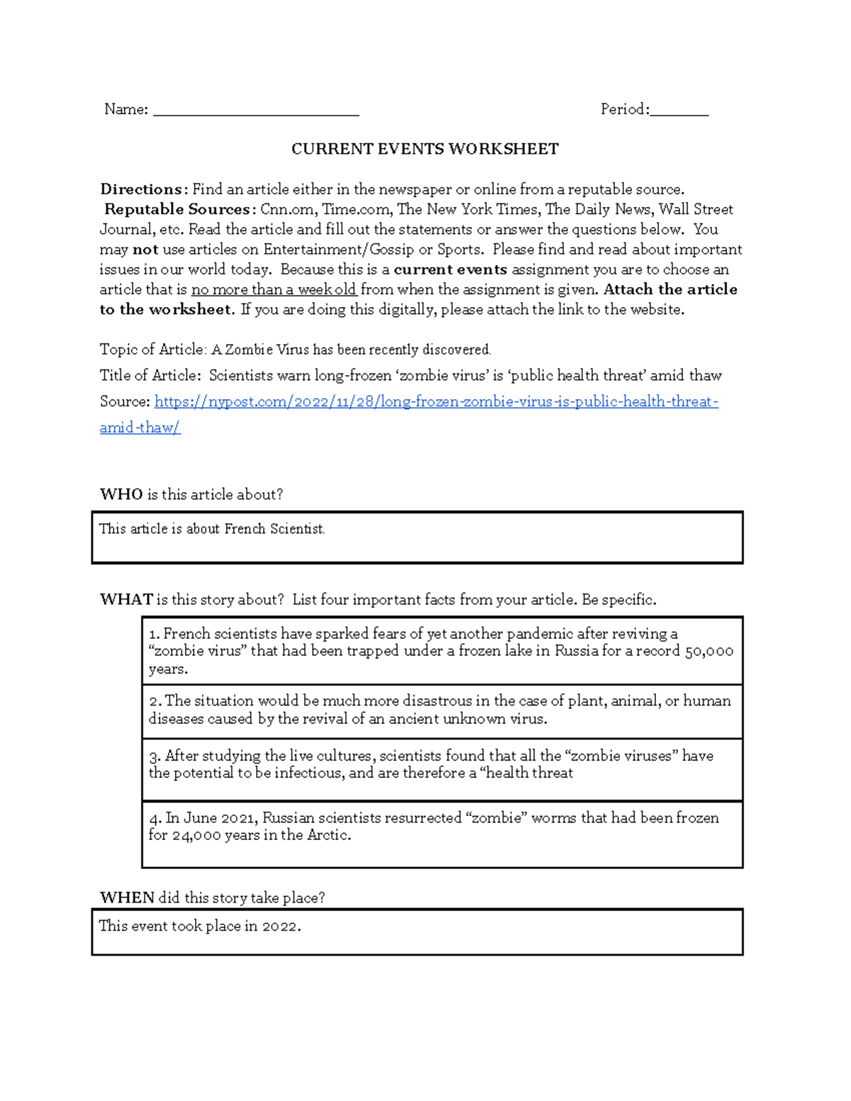 Current Events Worksheet Zombie Virus Threat Analysis Studocu