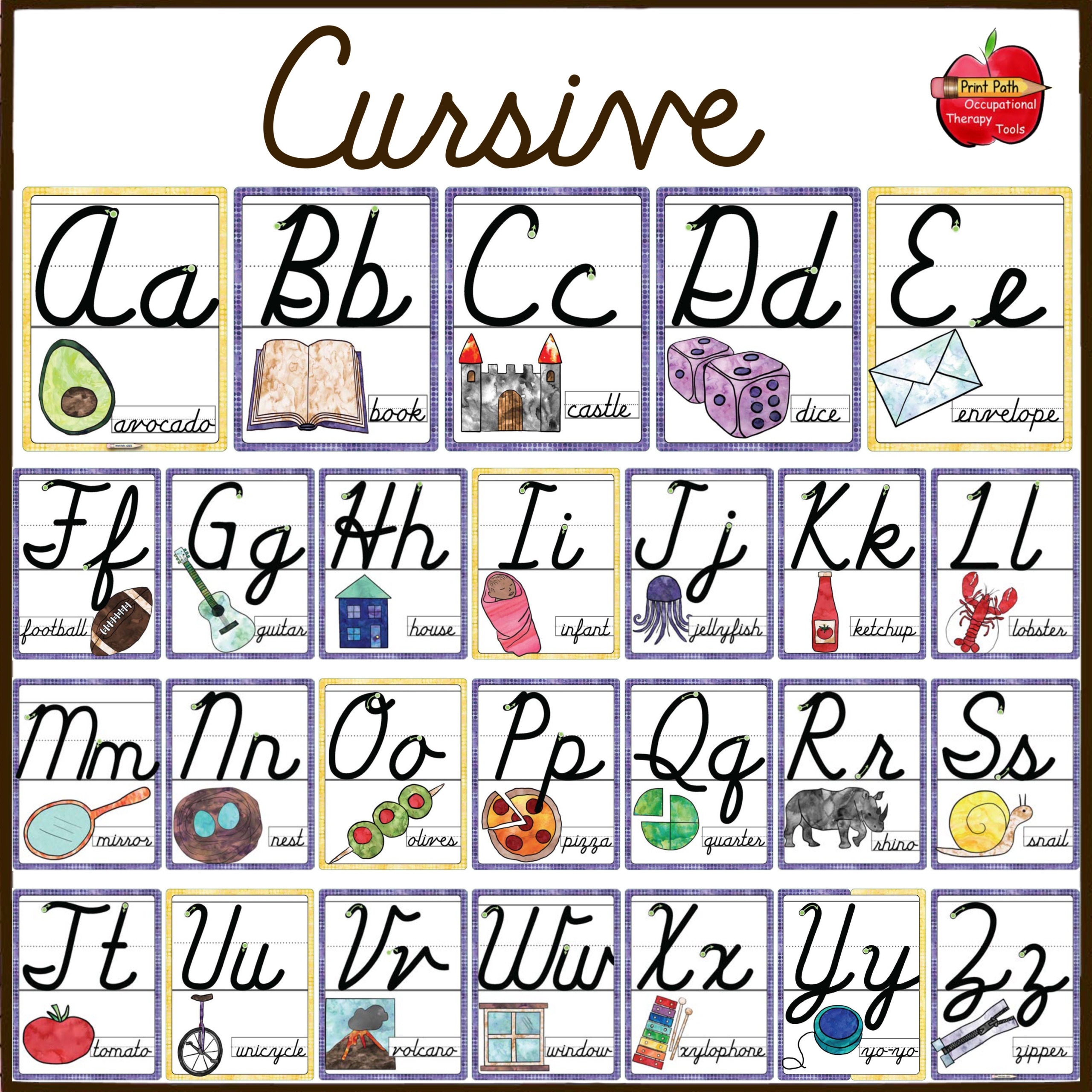 CURSIVE ALPHABET CURSIVE PRINT ABC WALL CARDS Your Therapy Source