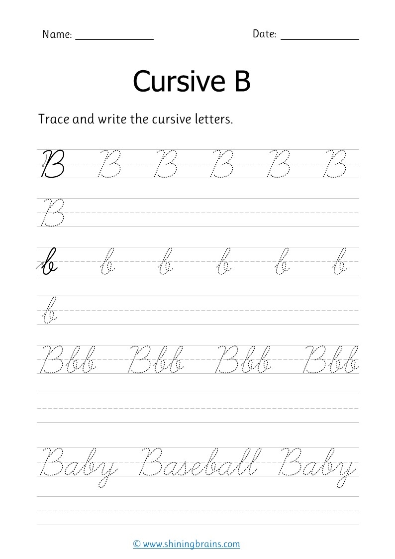Cursive B Free Cursive Writing Worksheet For Small And Capital C Practice