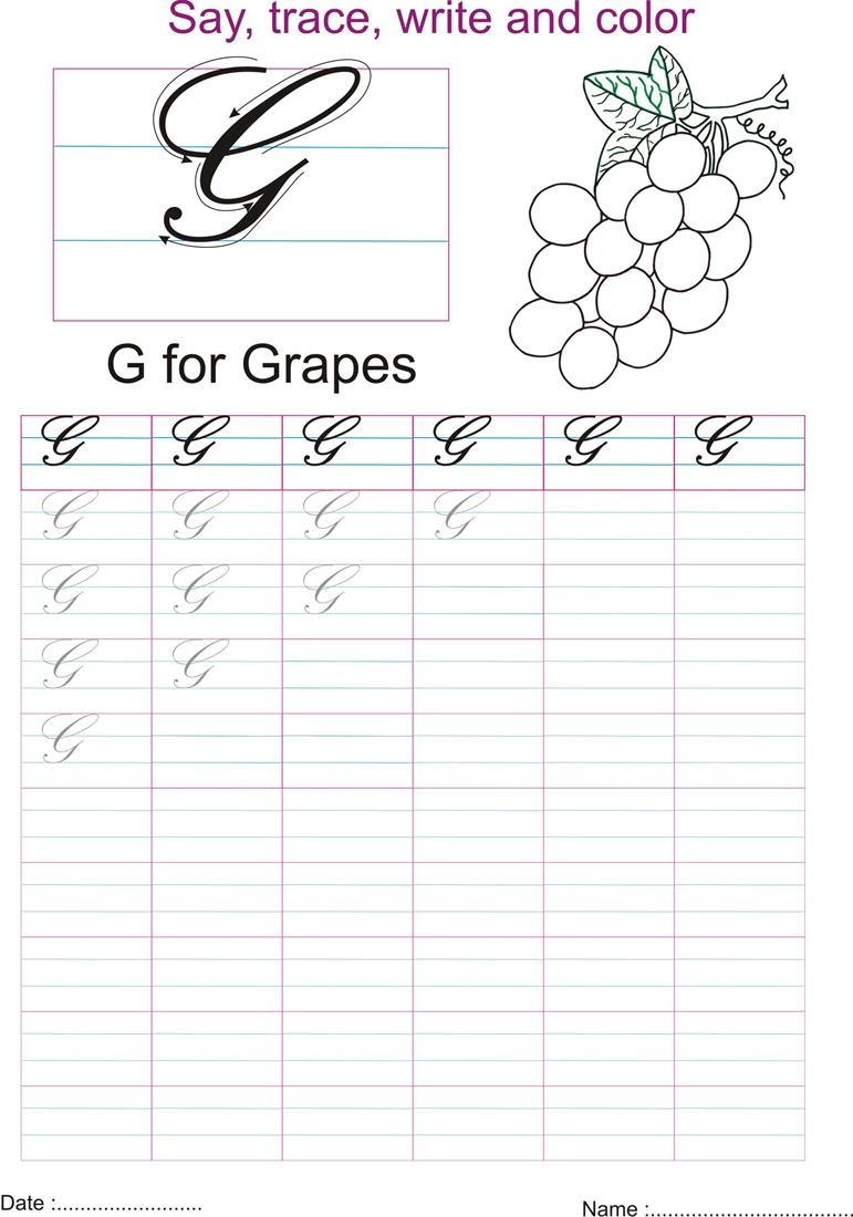Cursive Captial Letter G Worksheet
