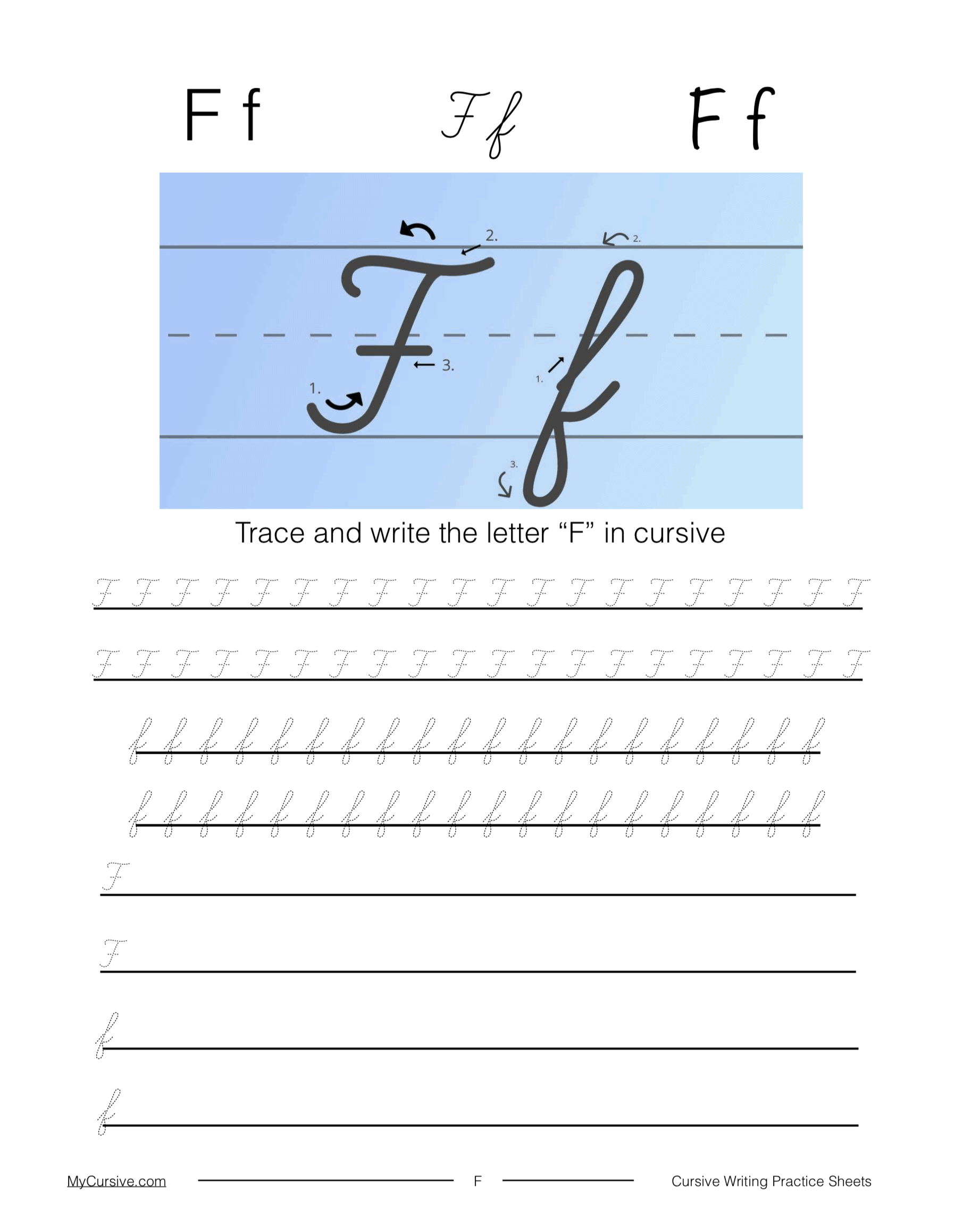 Cursive F Full Tutorial And Worksheet