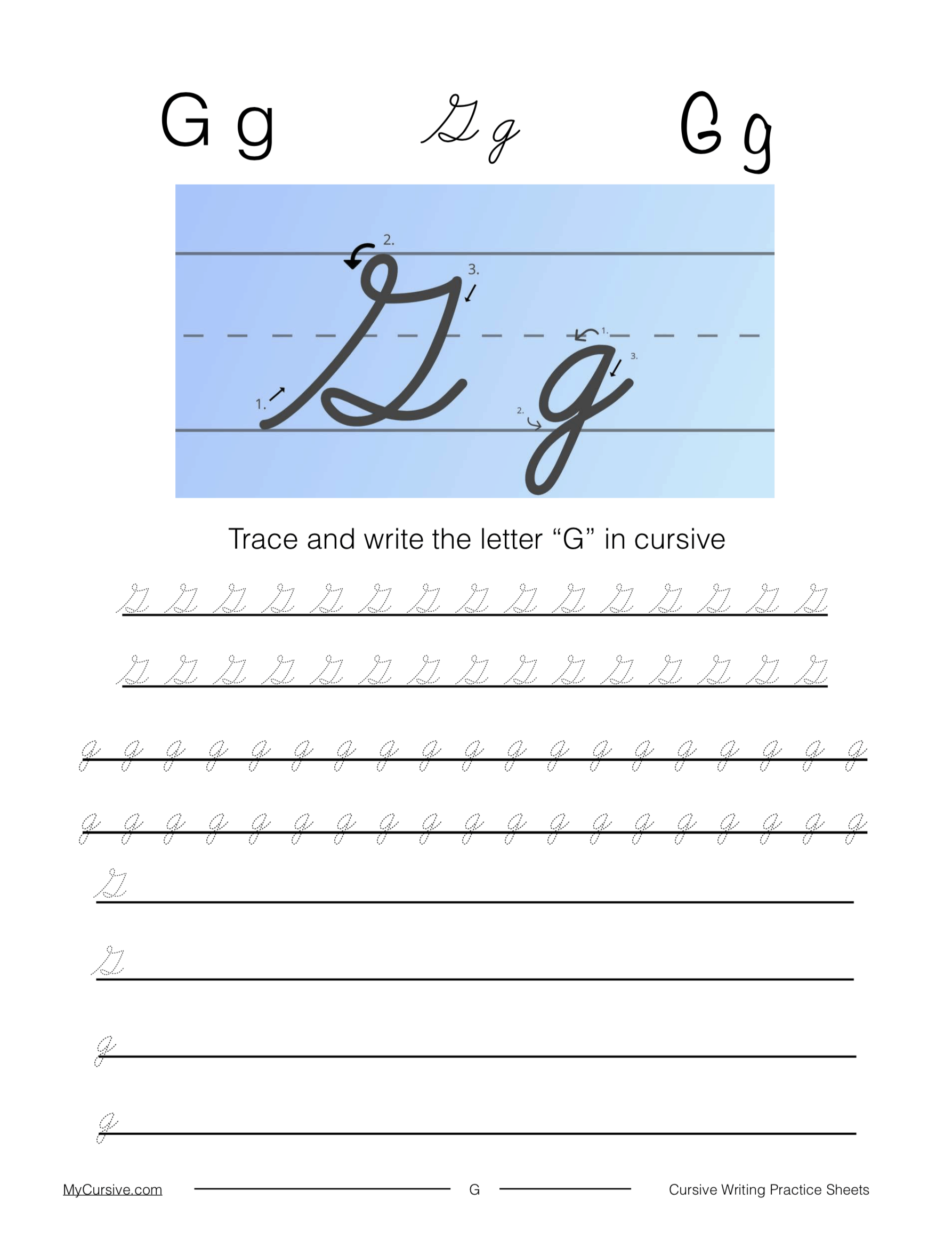 cursive capital g worksheet