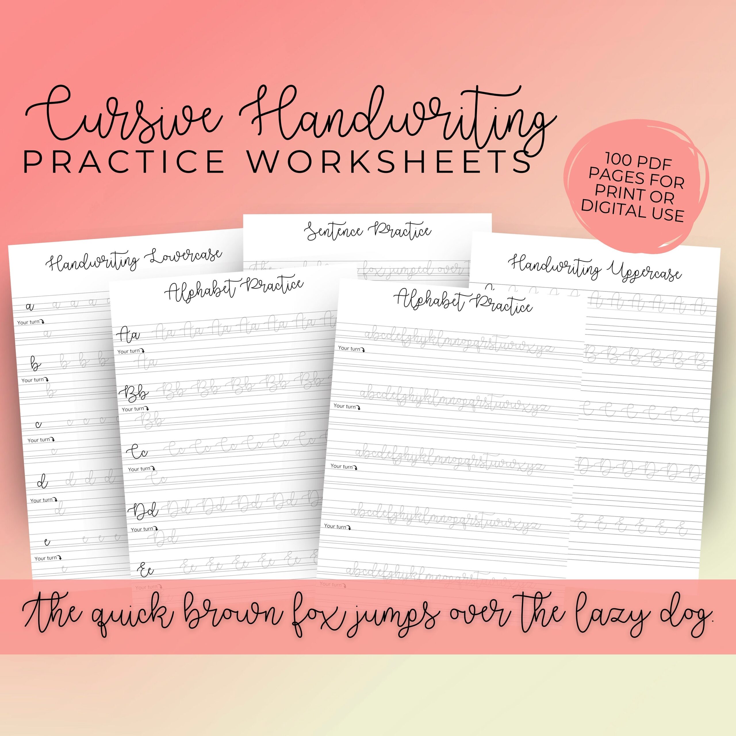 Cursive Handwriting Worksheet Printable ABC Sheets Tracing Workbook For Neat Handwriting Hand Lettering Practice Calligraphy Practice Etsy