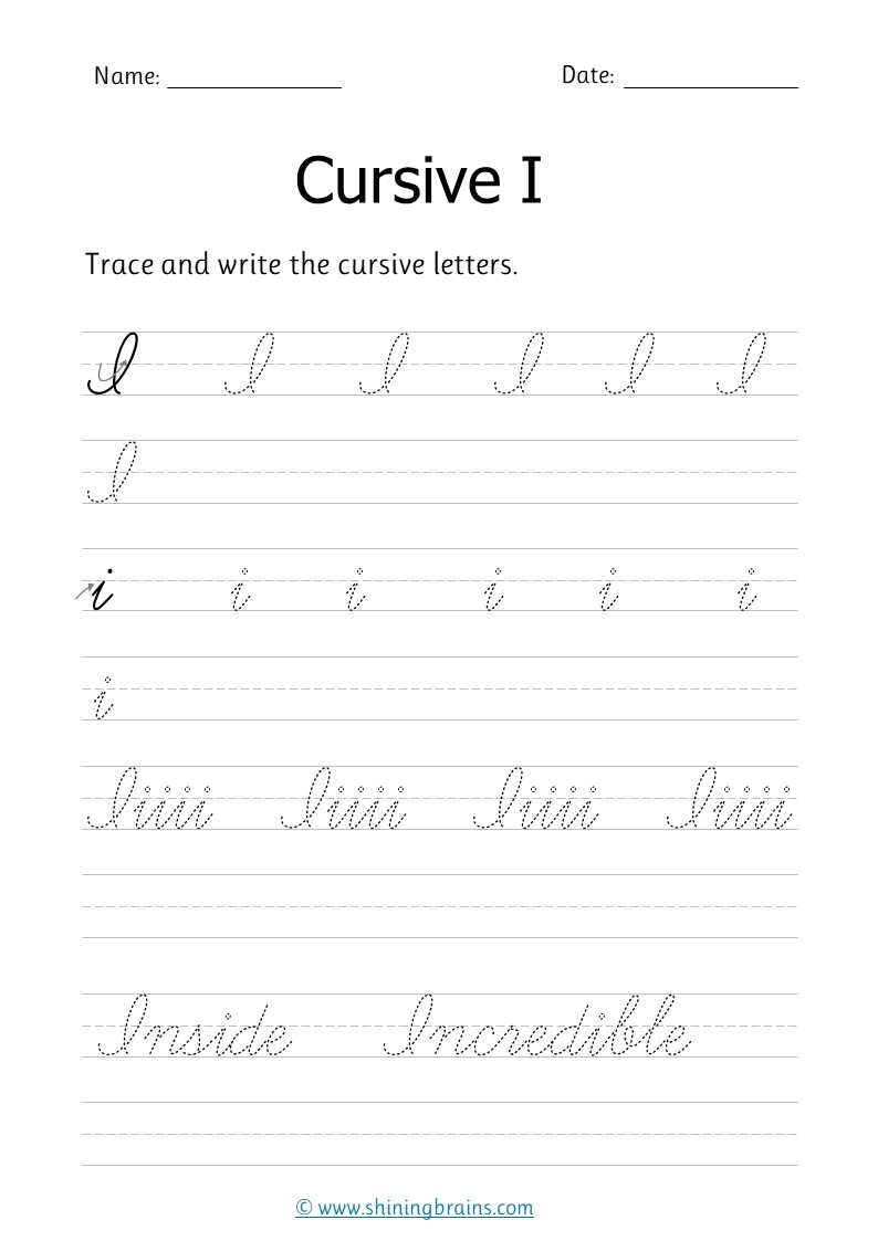 Cursive I Free Cursive Writing Worksheet For Small And Capital I Practice