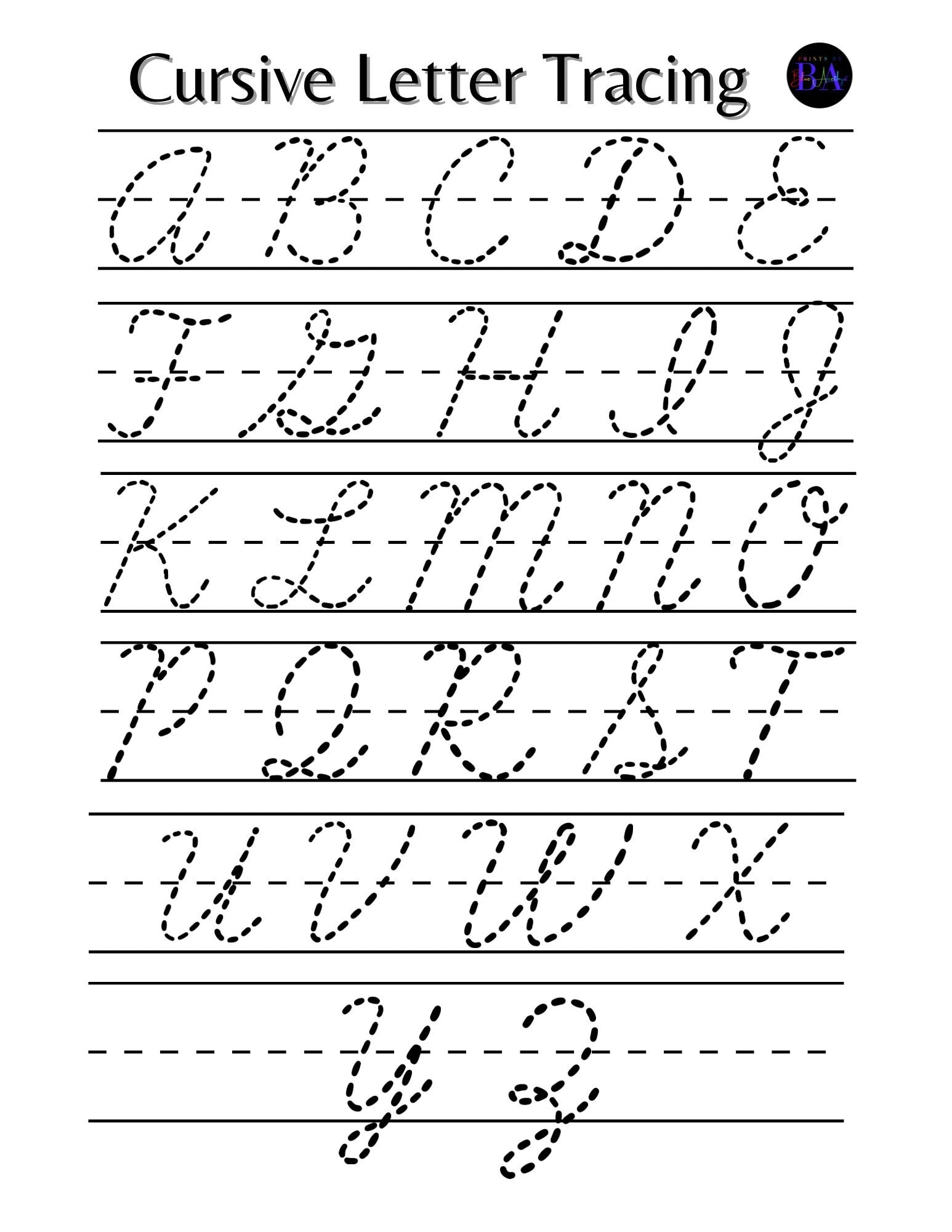 Cursive Letter Tracing Upper Case Etsy