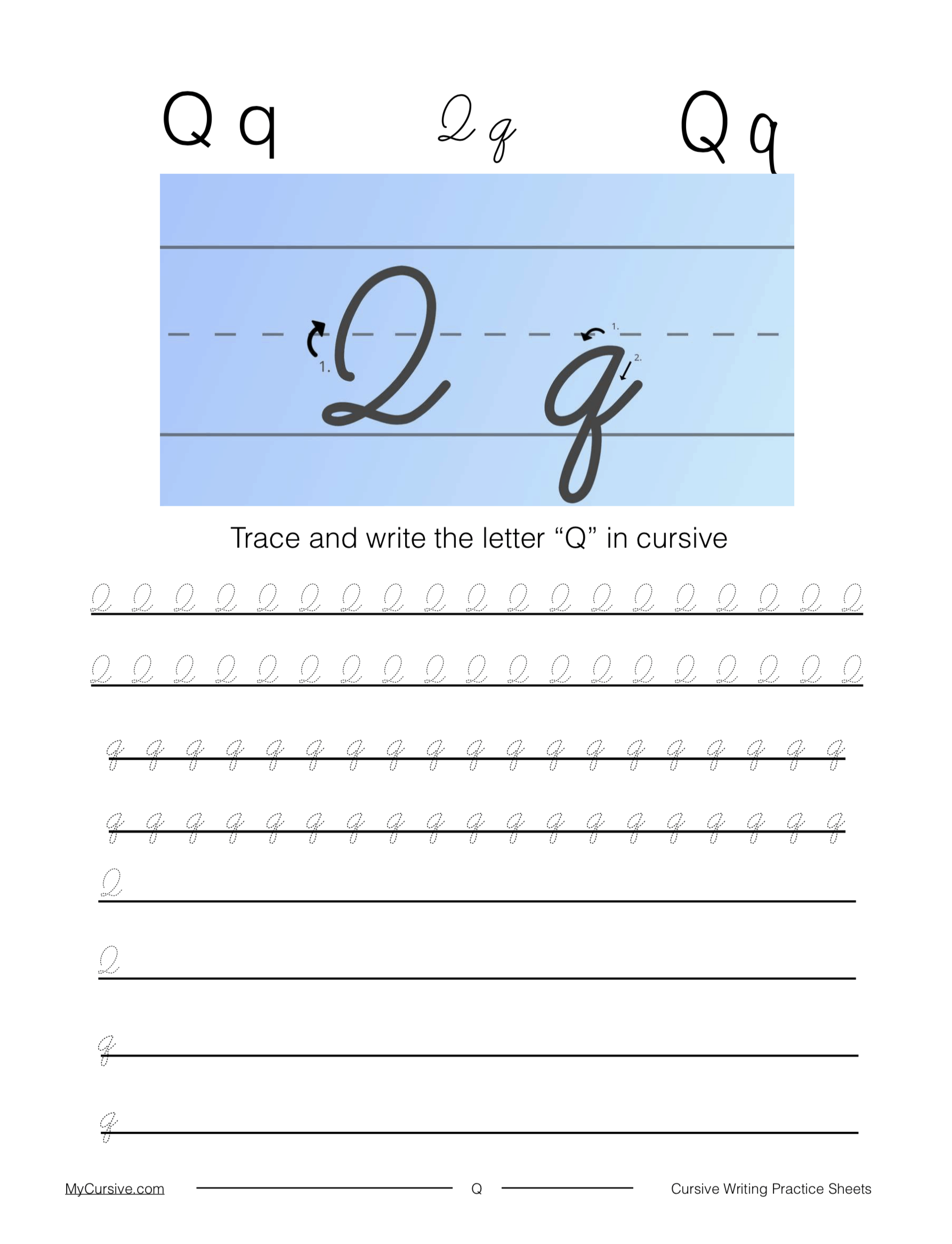 q cursive worksheet