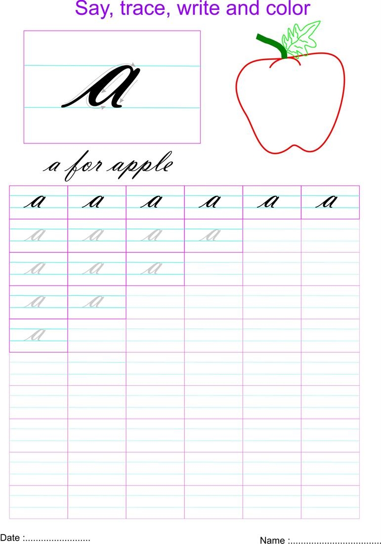 Cursive Small Letter a Worksheet Cursive Small Letter a Worksheet