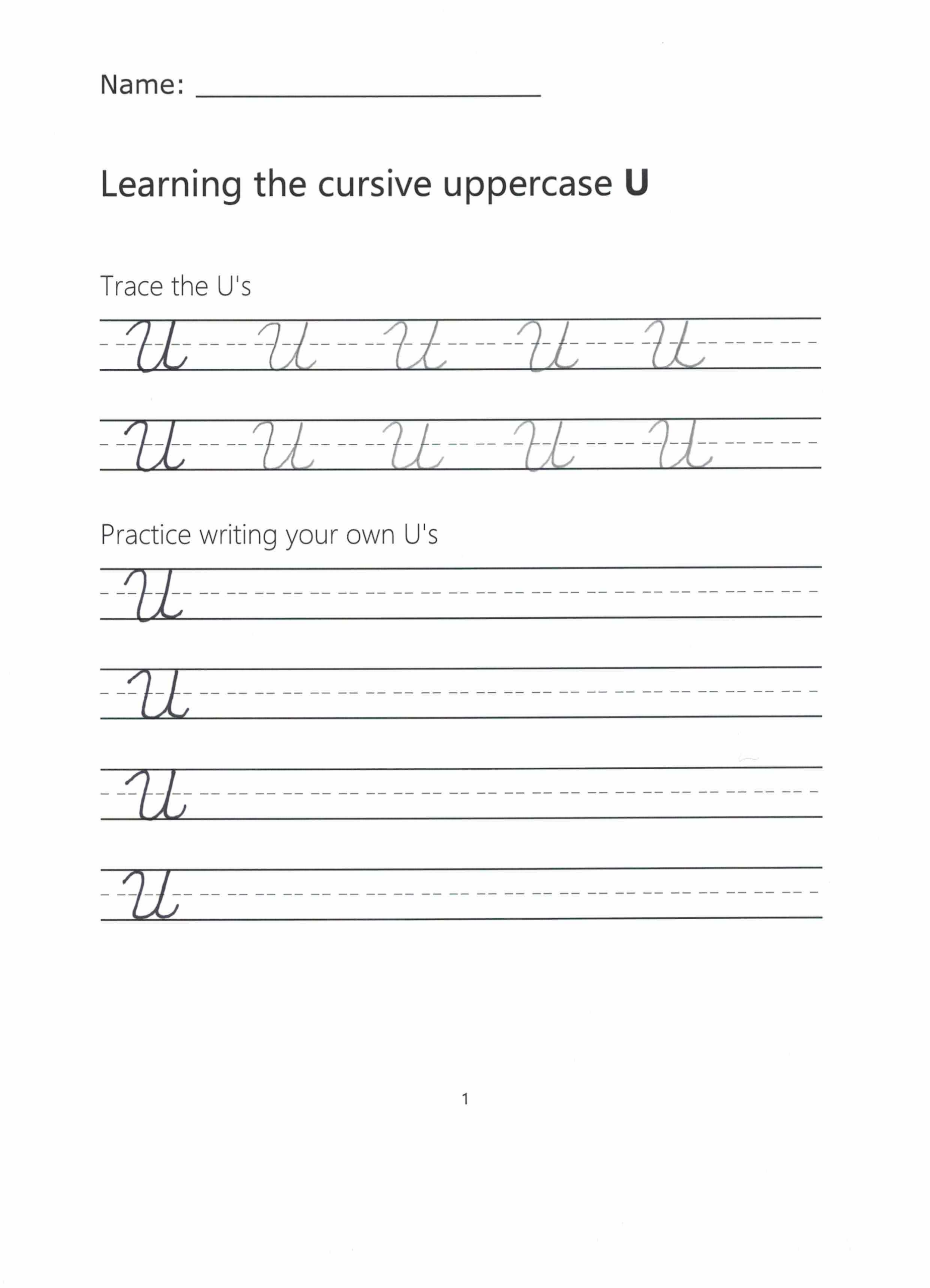 Cursive U How To Write A Capital U In Cursive