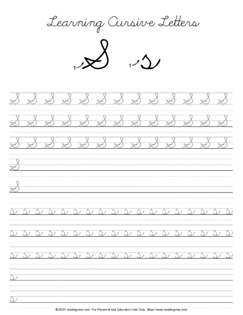 Cursive Writing Letter S ReadingVine Worksheets Library