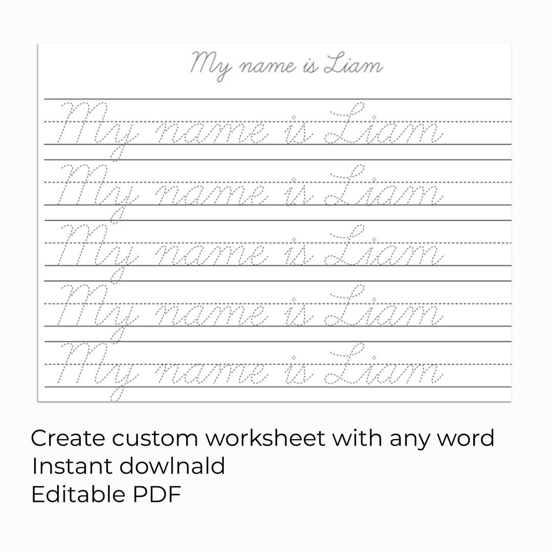 Custom Cursive Name Handwriting Practice Sheet Editable Tracing Worksheet Personalized Writing Skills Printable Learn To Trace And Write Etsy Custom Cursive Name Handwriting Practice Sheet Editable Tracing Worksheet Personalized Writing Skills Printable Learn To Trace And Write Etsy