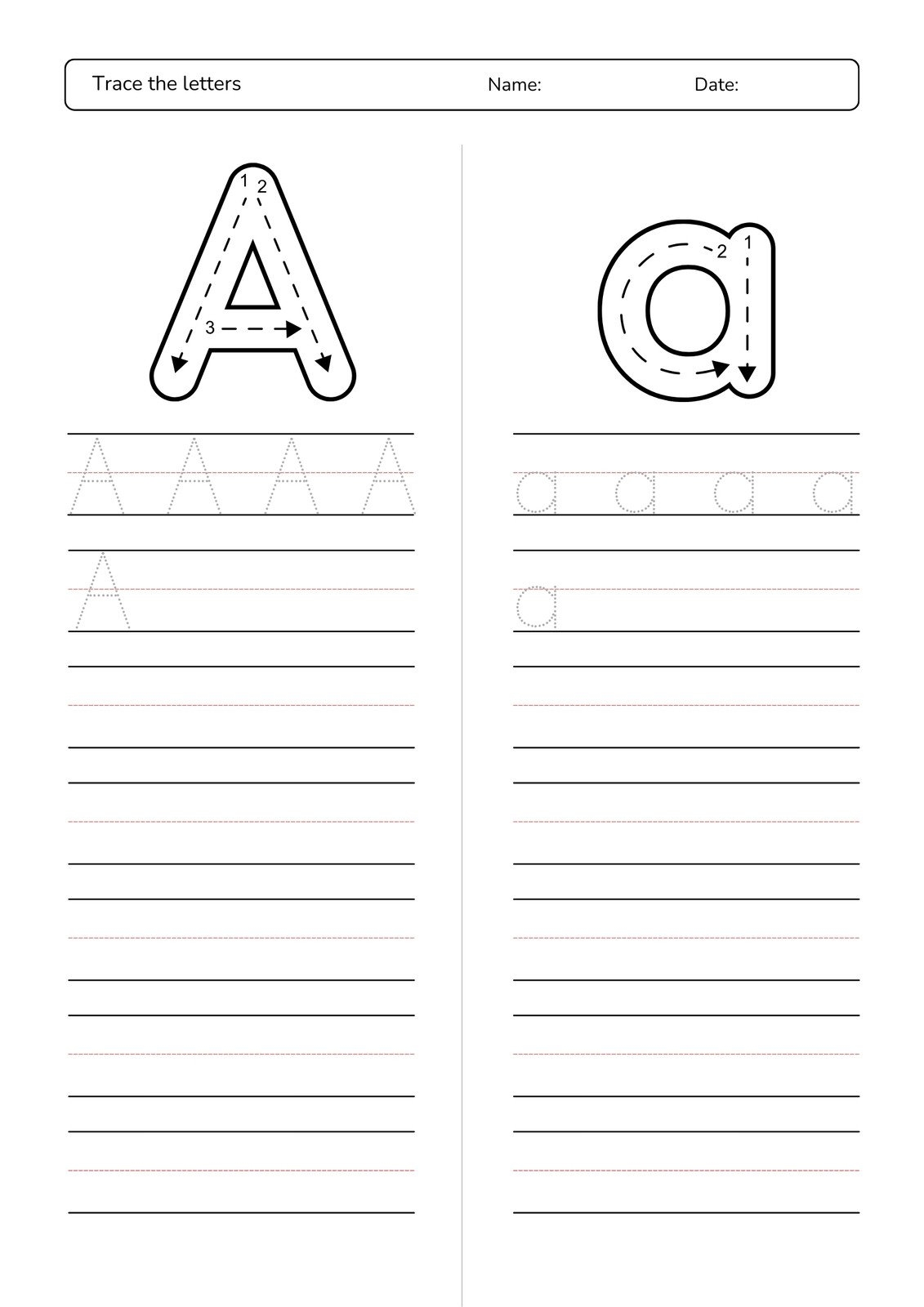 letter a practice sheets