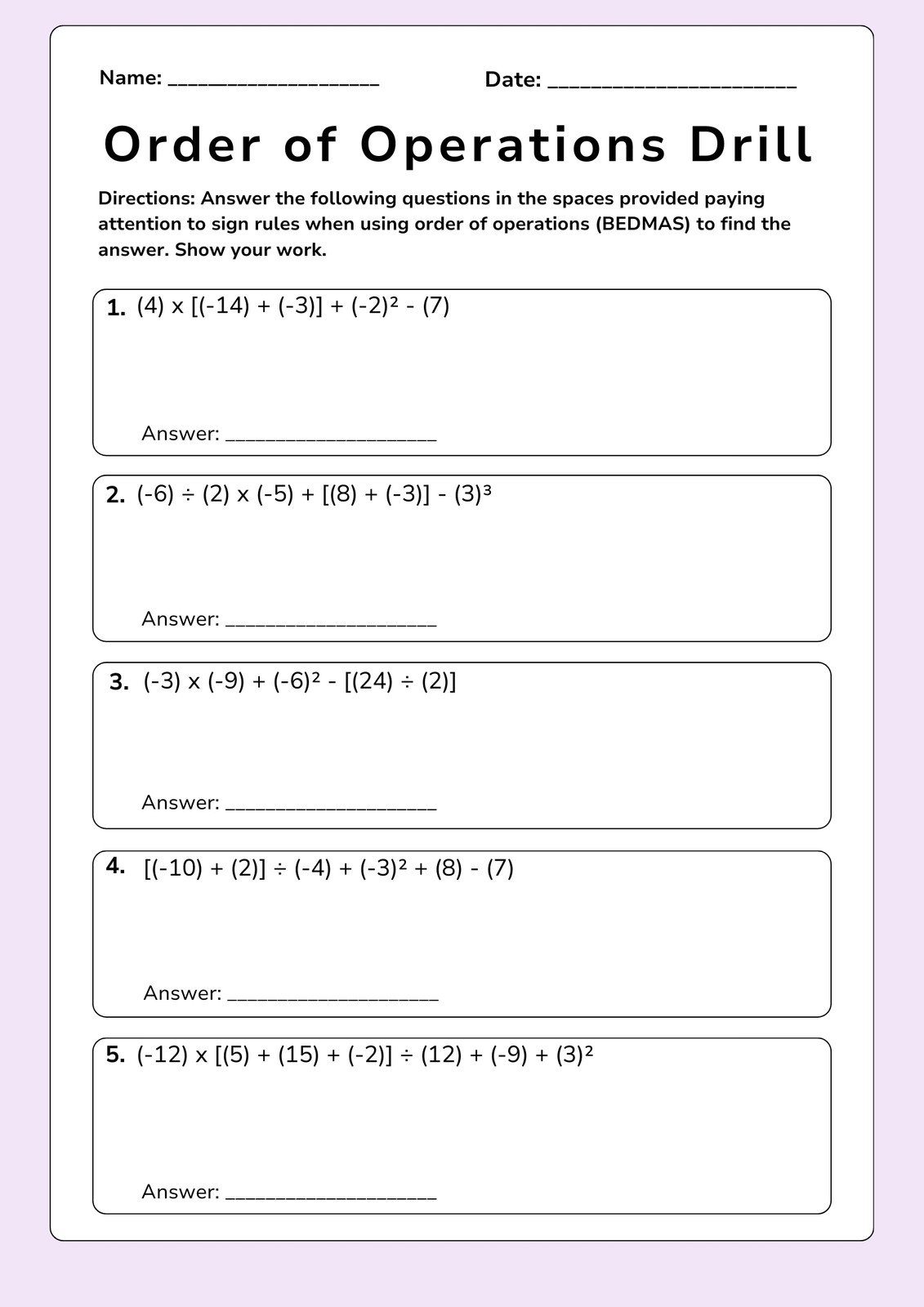 Customize 18 Order Of Operations Worksheets Templates Online Canva
