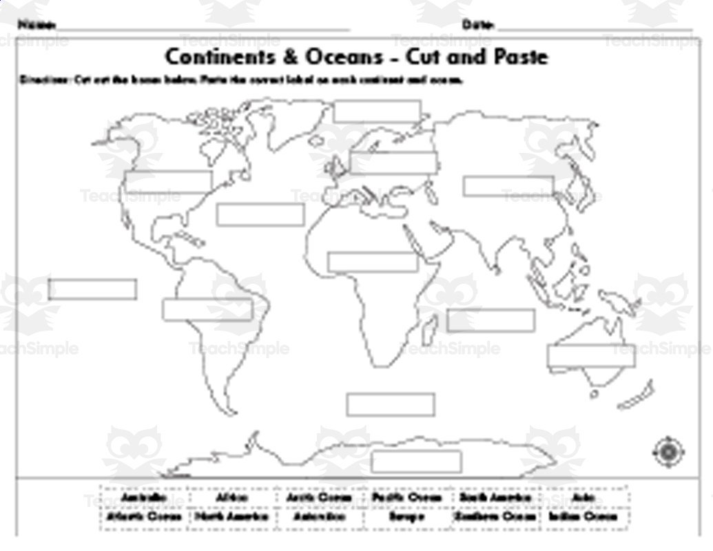 Cut And Paste Continents And Oceans World Map By Teach Simple