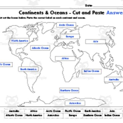 Cut And Paste Continents And Oceans World Map By Teach Simple