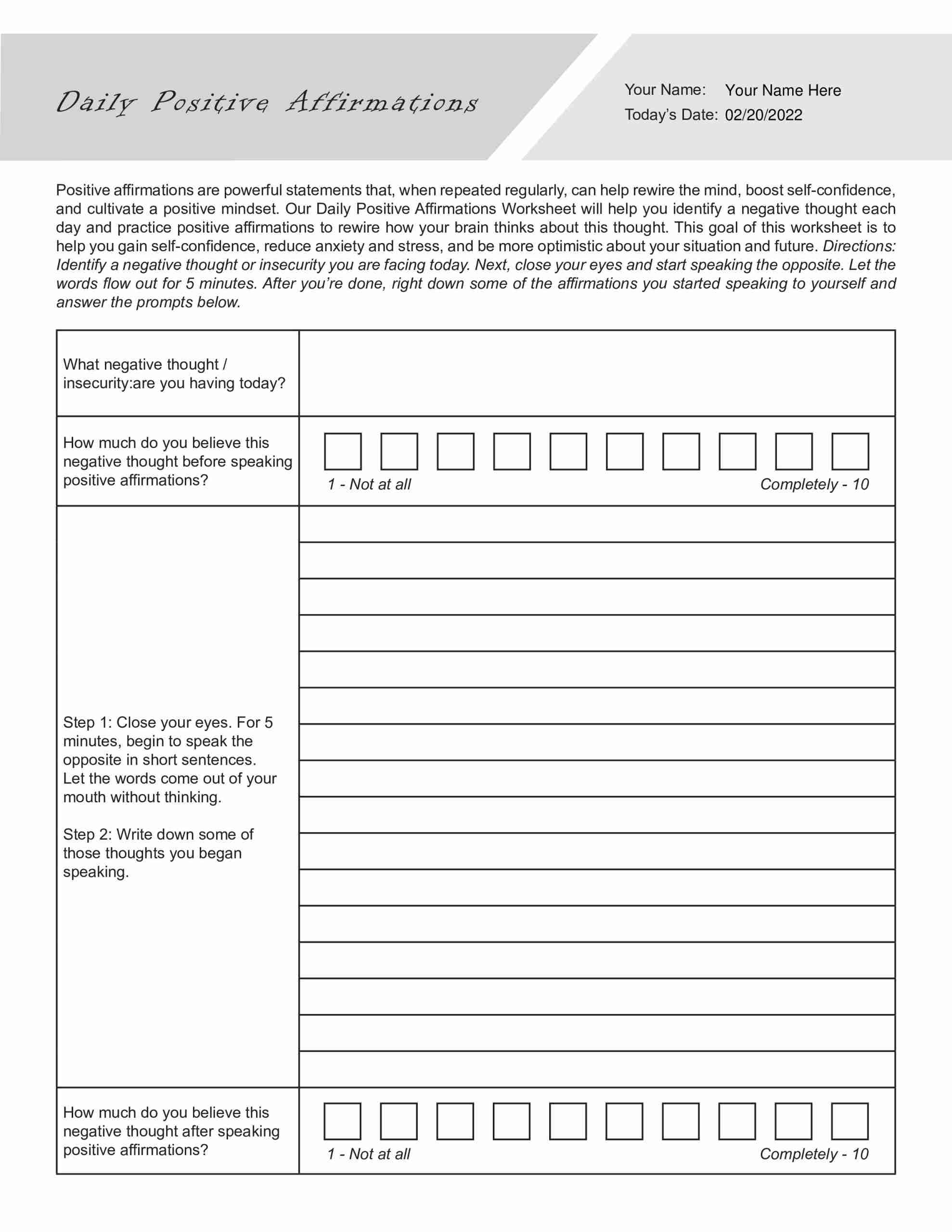 Daily Positive Affirmations Worksheet PDF TherapyByPro Daily Positive Affirmations Worksheet PDF TherapyByPro