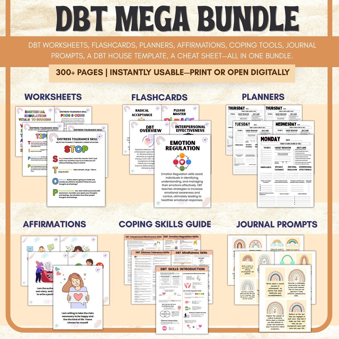 DBT Mega Bundle 300 Printable Mental Wellness Worksheets digital Download Etsy