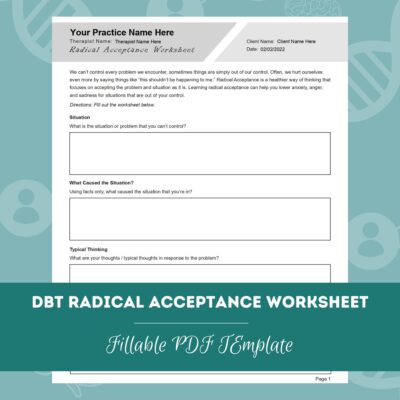 DBT Radical Acceptance Worksheet Editable Fillable PDF Template For Counselors Psychologists Social Workers Therapists Etsy Israel