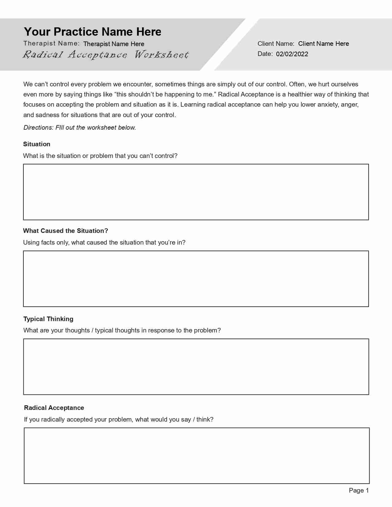 DBT Radical Acceptance Worksheet PDF TherapyByPro