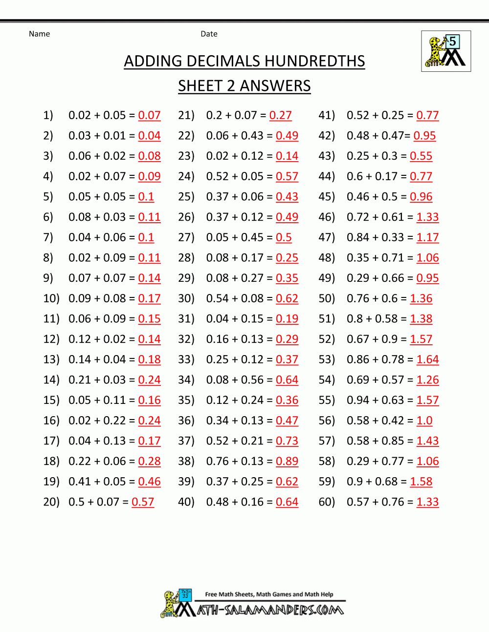 Decimal Addition Worksheets 5th Grade Decimal Addition Worksheets 5th Grade