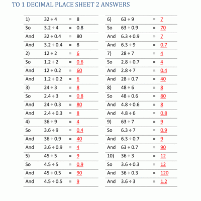 Decimal Division Worksheets