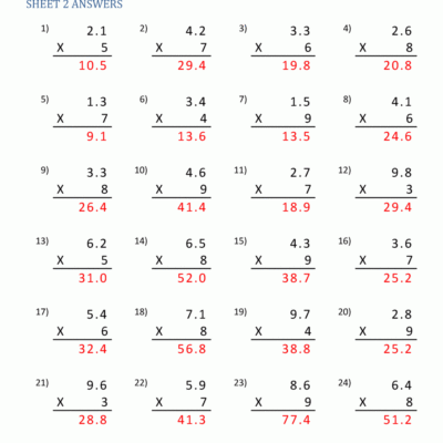 Decimal Multiplication Worksheets 5th Grade