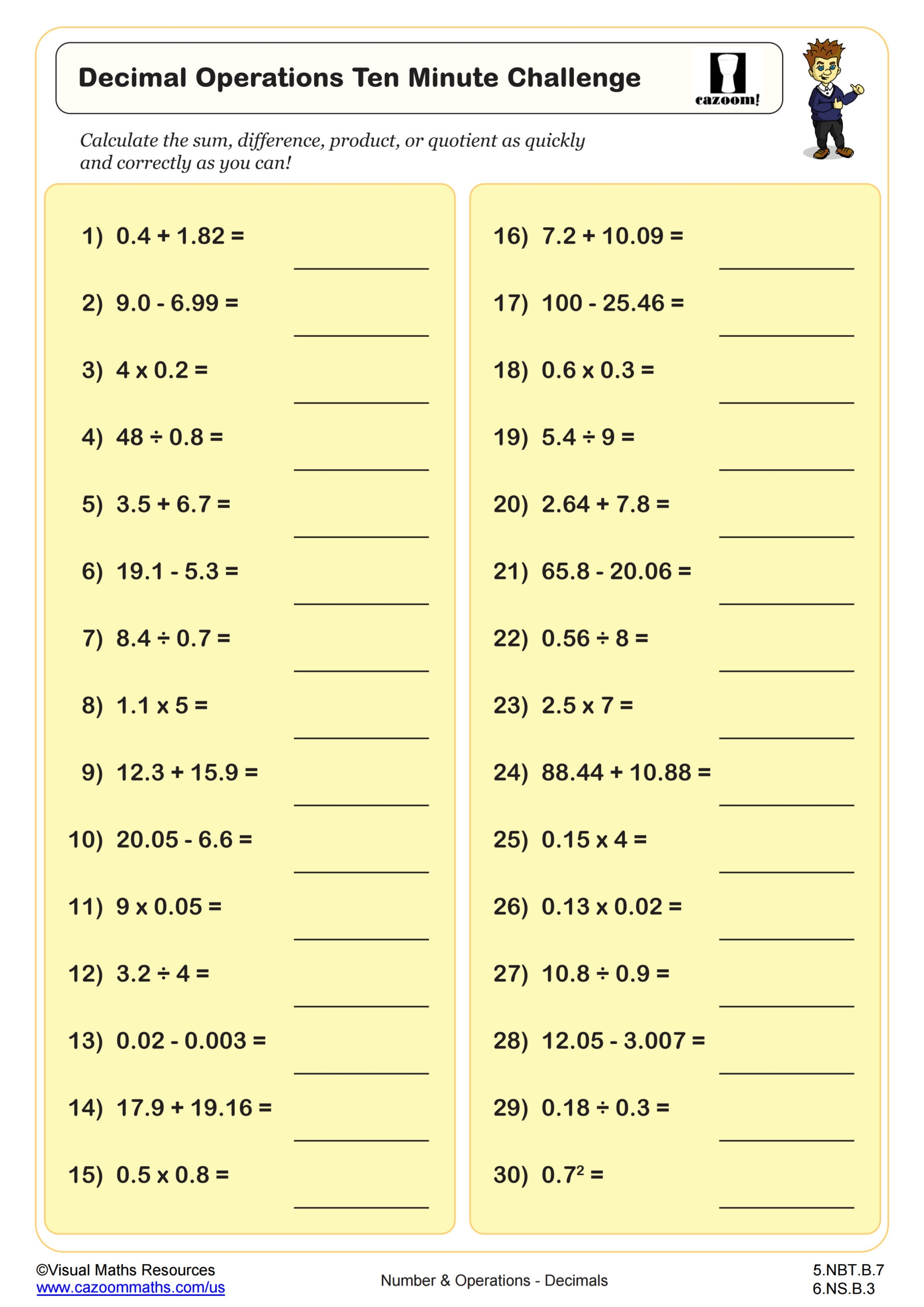Decimal Operations Ten Minute Challenge Worksheet Fun And Engaging 5th Grade PDF Worksheets Cazoom Math Decimal Operations Ten Minute Challenge Worksheet Fun And Engaging 5th Grade PDF Worksheets Cazoom Math