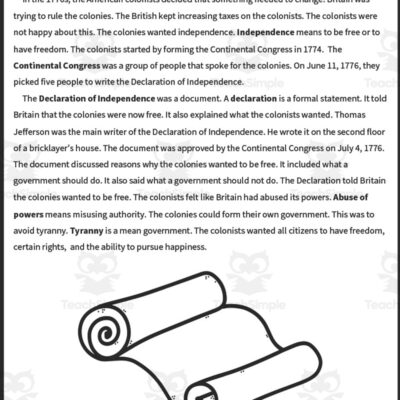 Declaration Of Independence Reading Packet Distance Learning By Teach Simple